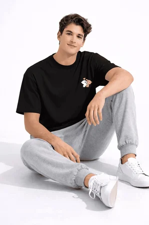 Sevgili Kombini Ayıcık Baskılı Çift Tişört Oversize Unisex Partner Kombin Seti