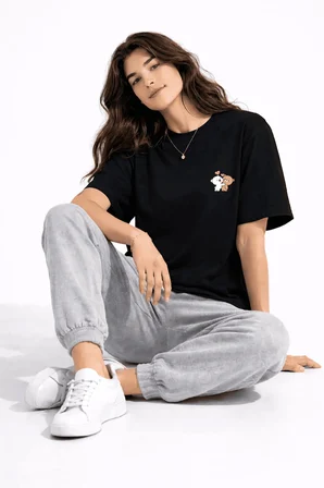 Sevgili Kombini Ayıcık Baskılı Çift Tişört Oversize Unisex Partner Kombin Seti