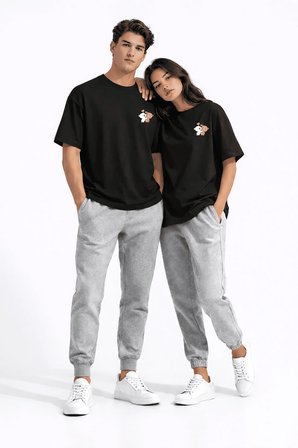 Sevgili Kombini Ayıcık Baskılı Çift Tişört Oversize Unisex Partner Kombin Seti