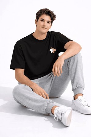 Sevgili Kombini Ayıcık Baskılı Çift Tişört Oversize Unisex Partner Kombin Seti