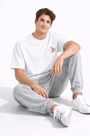 Sevgili Kombini Ayıcık Baskılı Çift Tişört Oversize Unisex Partner Kombin Seti