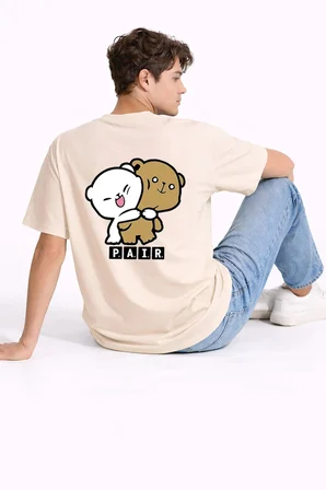 Sevgili Kombini Perfect Pair Ayıcık Baskılı Çift Tişört Oversize Unisex Partner Kombin Seti