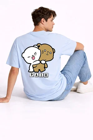 Sevgili Kombini Perfect Pair Ayıcık Baskılı Çift Tişört Oversize Unisex Partner Kombin Seti