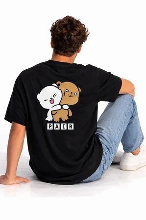 Sevgili Kombini Perfect Pair Ayıcık Baskılı Çift Tişört Oversize Unisex Partner Kombin Seti