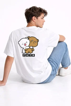 Sevgili Kombini Perfect Pair Ayıcık Baskılı Çift Tişört Oversize Unisex Partner Kombin Seti