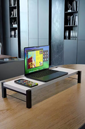 Monitör ve Laptop Yükseltici Stand – 60x20 cm Ergonomik Masaüstü Bilgisayar Sehpası, Ofis ve Ev İçin Dayanıklı Masaüstü Organizer