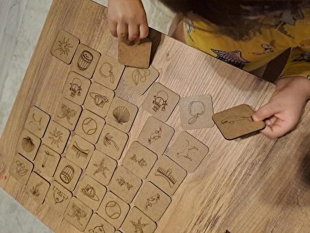 Ahşap Hafıza Oyunu Bebek ve Okul Öncesi Eğitici Montessorri Oyuncak - Kreş Zeka Kartları Memory Game