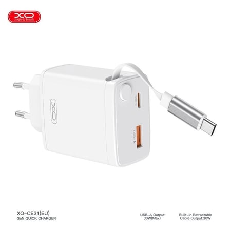 CE31(EU) 30W Type-C ve USB Hızlı Şarj Adaptörü Seyahat Aksesuarı Batarya Yenile Masaüstü Güç