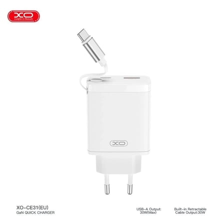 CE31(EU) 30W Type-C ve USB Hızlı Şarj Adaptörü Seyahat Aksesuarı Batarya Yenile Masaüstü Güç