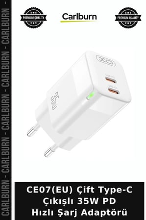 CE07(EU) Çift Type-C Çıkışlı 35W PD Hızlı Şarj Adaptörü Bağlantı Başlığı Pratik Adaptör Cihaz Şarjı