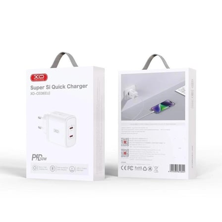 CE08 50W 3A 2 x USB-C Şarj Adaptörü Seyahat Başlığı Taşınabilir Başlık Akım Korumalı