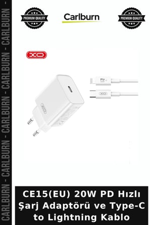 CE15(EU) 20W PD Hızlı Şarj Adaptörü ve Type-C to Lightning Kablo Cihaz Aksesuarı Bağlantı Kablosu
