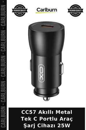 CC57 Akıllı Metal Tek C Portlu Araç Şarj Cihazı 25W Cihaz Şarjı Çakmaklık Aleti Sürüş Gereci