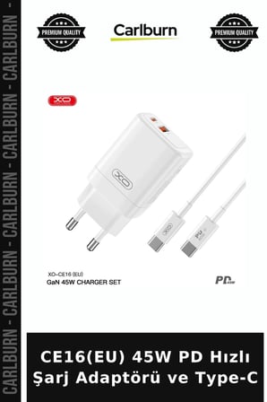 CE16(EU) 45W PD Hızlı Şarj Adaptörü ve Type-C Priz Başlığı Güç Ünitesi Cihaz Dolum