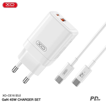 CE16(EU) 45W PD Hızlı Şarj Adaptörü ve Type-C Priz Başlığı Güç Ünitesi Cihaz Dolum