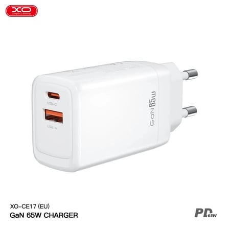 CE17(EU) 65W Q.C PD Fast Hızlı USB-C USB-A Çift Çıkışlı Şarj Aleti Adaptörü Günlük Ofis Ev