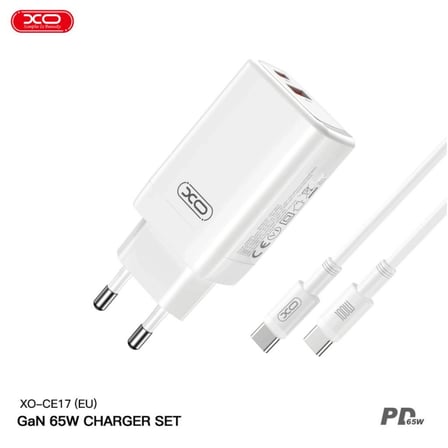 65W PD Hızlı Şarj Cihazı USB-C ve USB-A Çift Çıkışlı Adaptör Kablo Yedek Enerji