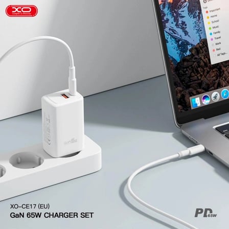 65W PD Hızlı Şarj Cihazı USB-C ve USB-A Çift Çıkışlı Adaptör Kablo Yedek Enerji