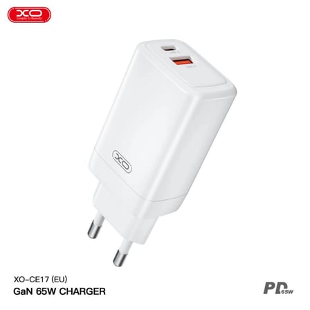 65W PD Hızlı Şarj Cihazı USB-C ve USB-A Çift Çıkışlı Adaptör Kablo Yedek Enerji