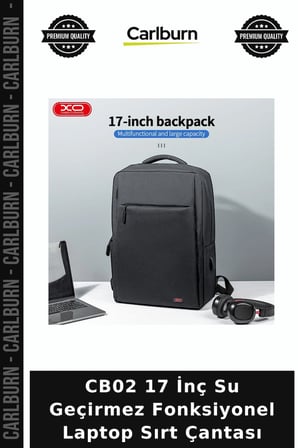 CB02 17 İnç Su Geçirmez Fonksiyonel Laptop Sırt Çantası Fermuarlı Kumaş Çanta Bölmeli Stil