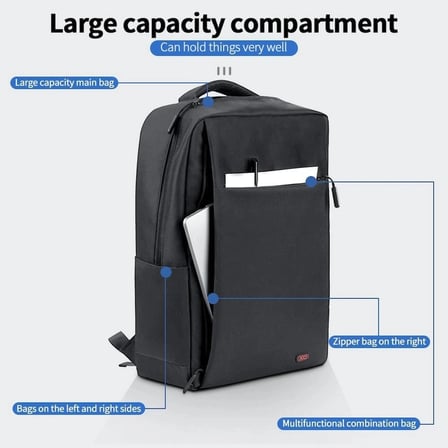 CB02 17 İnç Su Geçirmez Fonksiyonel Laptop Sırt Çantası Fermuarlı Kumaş Çanta Bölmeli Stil