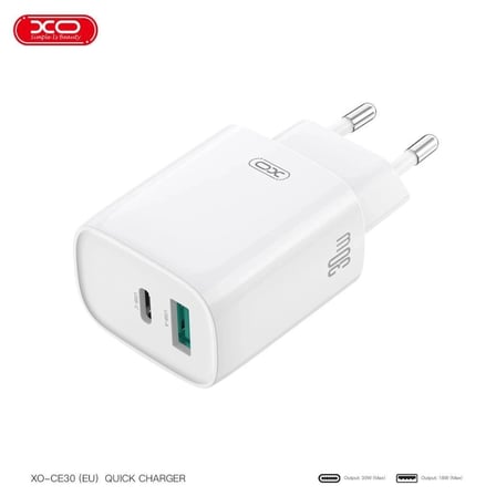 XO CE30 30W PD & QC 3.0 Hızlı Şarj Cihazı Ofis Gereci Adaptör Taşınabilir