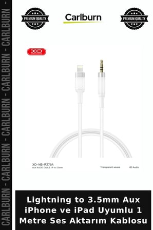 Lightning to 3.5mm Aux iPhone ve iPad Uyumlu 1 Metre Ses Aktarım Kablosu Cihaz Adaptör Kablo