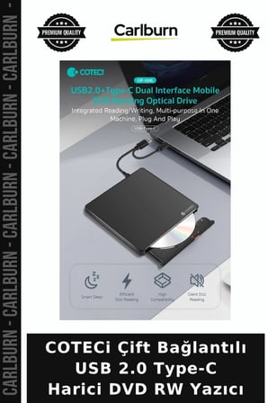 COTECi Çift Bağlantılı USB 2.0 Type-C Harici DVD RW Yazıcı Teknoloji Bağlantı
