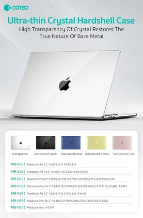 COTECi Neo MacBook A3404 Şeffaf Ultra İnce Hard Case Kılıf Bilgisayar Örtüsü Koruma Kabini Kapak
