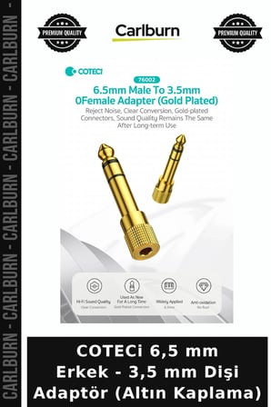 COTECi 6,5 mm Erkek - 3,5 mm Dişi Adaptör (Altın Kaplama) Müzik Kablosu Ses Çevirici Stüdyo Aparatı