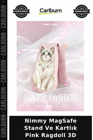 Nimmy MagSafe Stand Ve Kartlık Pink Ragdoll 3D Telefon Askısı Pembe Kapak Cep Telefonu