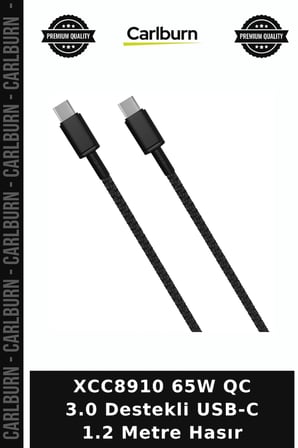 XCC8910 65W QC 3.0 Destekli USB-C 1.2 Metre Hasır Taşınabilir Parça Mobil Aksesuar Telefon Aksesuarı