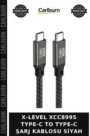 X-LEVEL XCC8995 TYPE-C TO TYPE-C ŞARJ KABLOSU SİYAH Elektronik Parça Bağlantı Aracı Cihaz Eşyaları