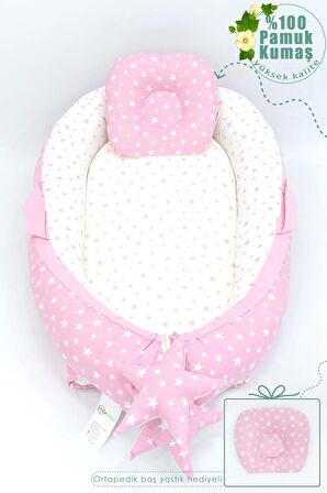 Babynest Ortopedik Bebek Yatağı, Anne Yanı Bebek Yatağı, Ergonomik Tasarım, Stars Serisi, Pembe