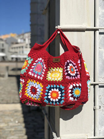 Bohem Kare Motifli Vintage Çanta