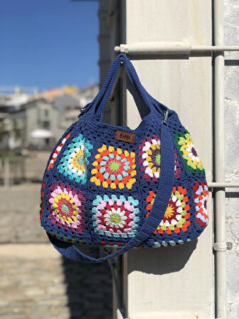 Bohem Kare Motifli Vintage Çanta