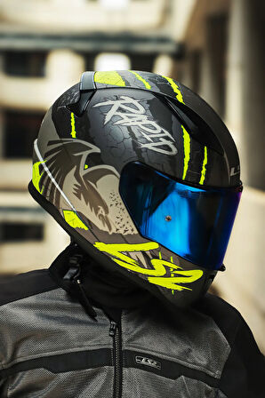 RAPID 2 RAVEN MAT SİYAH-GRİ-NEON SARI KASK