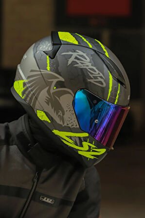 RAPID 2 RAVEN MAT SİYAH-GRİ-NEON SARI KASK
