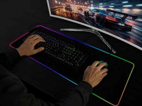 RGB Led Işıklı Oyuncu Mouse Pad 80x30 cm 4 mm XL Kaymaz Su Geçirmez Klavye Mouse Pedi