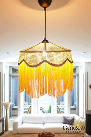 Rattan Melora Püsküllü Sarkıt Avize – El Yapımı Bohem Tarz, Doğal Işık Yansımasıyla Şık Tasarım