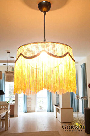 Rattan Melora Püsküllü Sarkıt Avize – El Yapımı Bohem Tarz, Doğal Işık Yansımasıyla Şık Tasarım