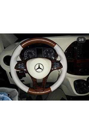 Mercedes Ahşap Bej Deri Direksiyon Kılıfı