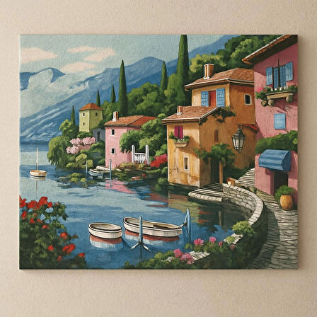 Moranka Sayılarla Boyama Tuval Seti Fırça Boya Dahil (Çıtalı) 40X50 cm - Göl Evi