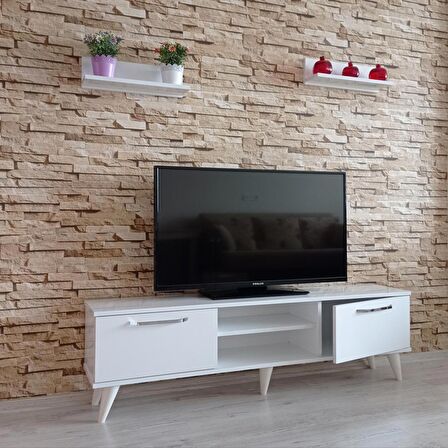 ( Ms 70 ) MDF Tv Ünitesi Dolabı,Raflı,Beyaz