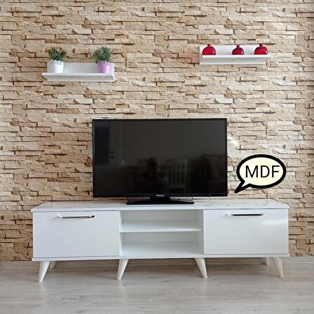 ( Ms 80 ) MDF Tv Ünitesi Dolabı,Raflı,Beyaz