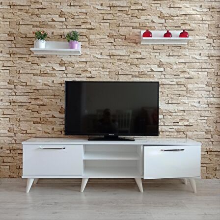 ( Ms 80 ) MDF Tv Ünitesi Dolabı,Raflı,Beyaz