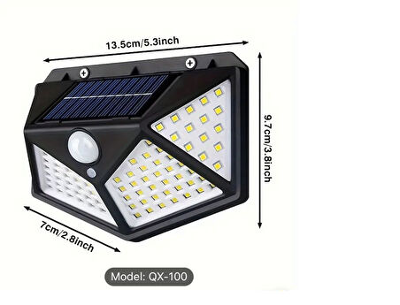 100 LED Su Geçirmez Güneş Enerjili Duvar Lambası