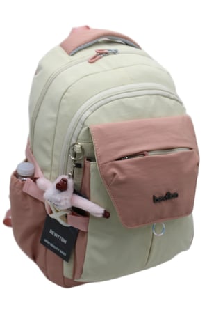 günlük sırt çantası unisex çok bölmeli okul çantası 2601 bej-pudra