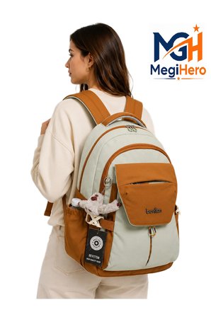 günlük sırt çantası unisex çok bölmeli okul çantası 2601 bej-taba