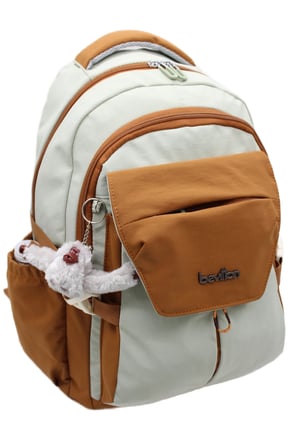 günlük sırt çantası unisex çok bölmeli okul çantası 2601 bej-taba
